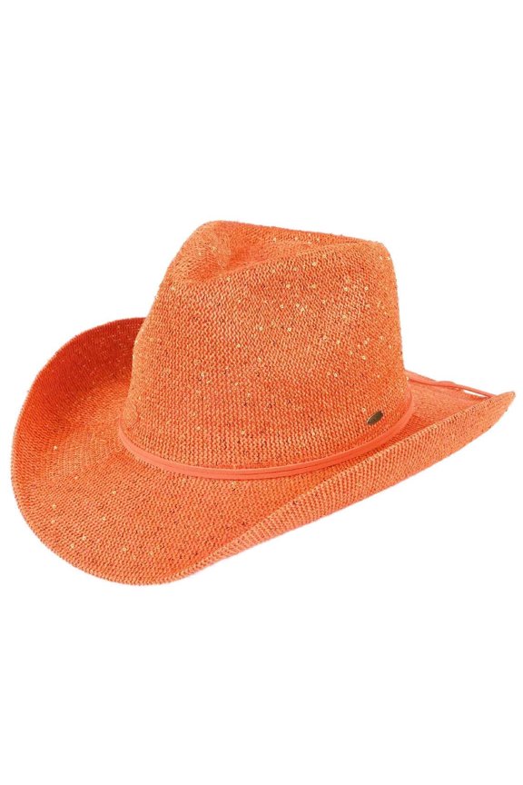 Sparkly Sequin Cowboy Hat with Suede String Trim, Orange