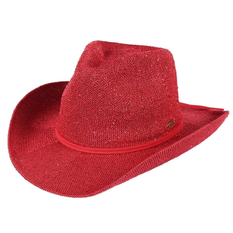 C.C Sparkly Sequin Cowboy Hat with Suede String Trim, Red  display picture 1