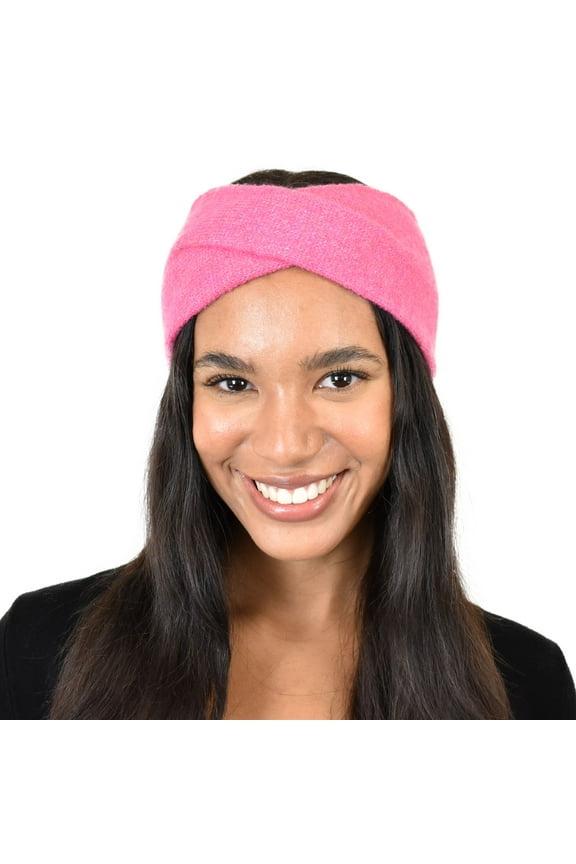 Stretchy Cozy Eco-Friendly Recycled Yarn Ear Warmer Headband Headwrap, Cashmere Blend Diva Pink