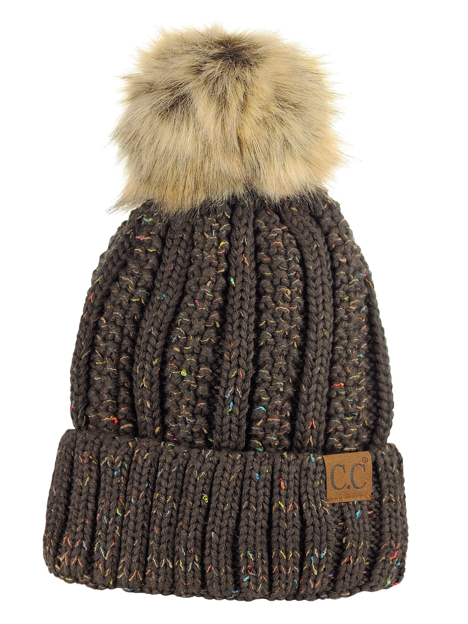 Women\'s Winter Dark Pink Beanie Fleece Lined Skull Faux Fur Pom Cuff Hat Cap Hot Pink Beanie with Matching Pink Raccoon Pom Pom  main image 2