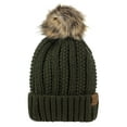 thumbnail image 1 of C.C Thick Cable Knit Faux Fuzzy Fur Pom Fleece Lined Skull Cap Cuff Beanie, Dark Olive, 1 of 3