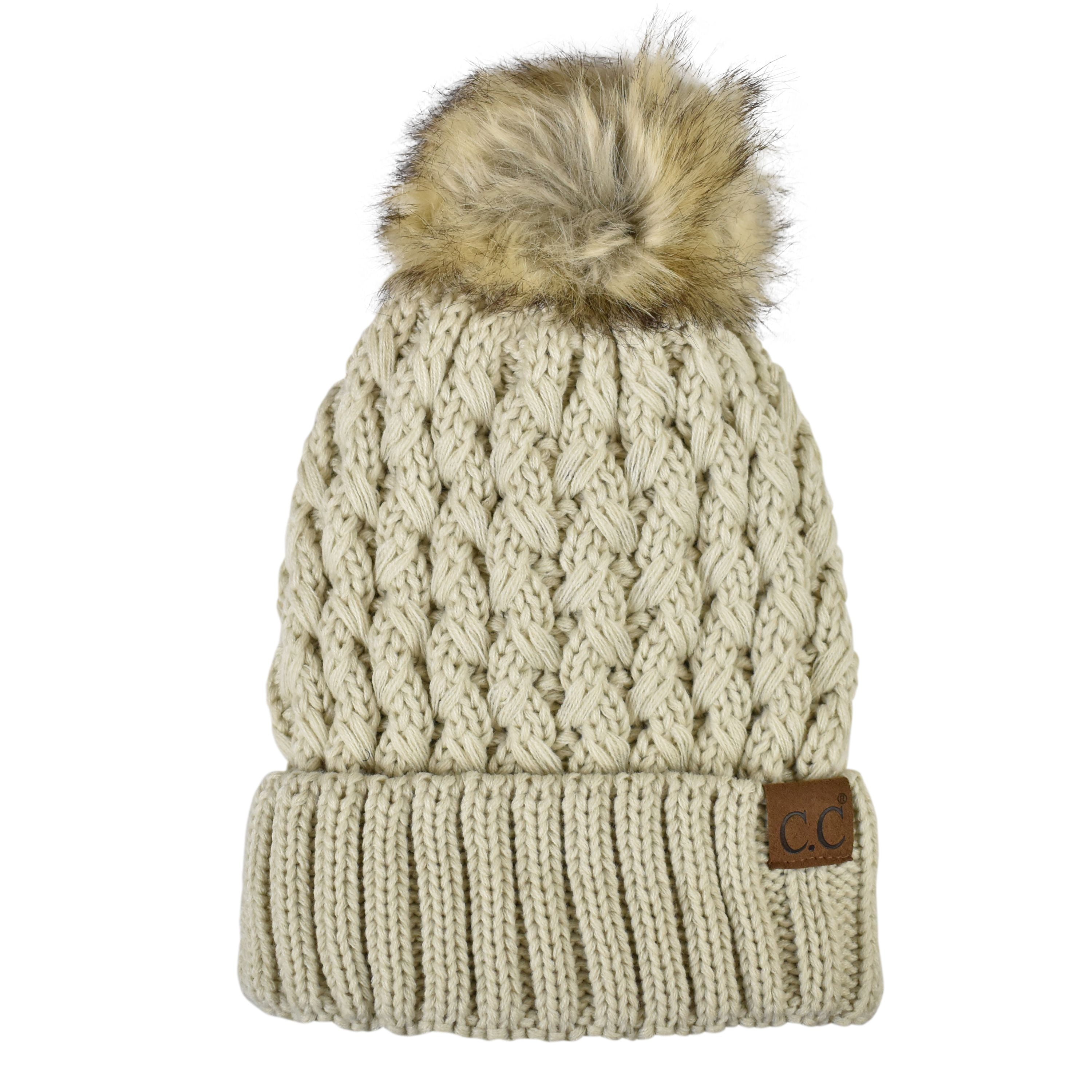 Women\'s Winter Dark Brown Beanie Fleece Lined Skull Faux Fur Pom Cuff Hat Cap FURTALK - Brandclub - FURTALK Womens Winter Beanie Hat Satin  main image 3