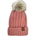 thumbnail image 1 of C.C Thick Cable Knit Faux Fuzzy Fur Pom Fleece Lined Skull Cap Cuff Beanie, Salmon Pink, 1 of 2