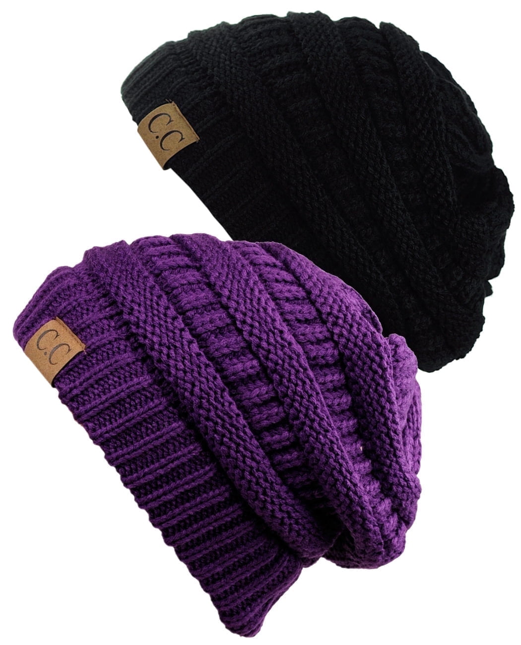 Chunky Cable Knit Beanie – Soft Stretch Acrylic Skully Cap In Metallic Pink/Silver, One Size Fits Most