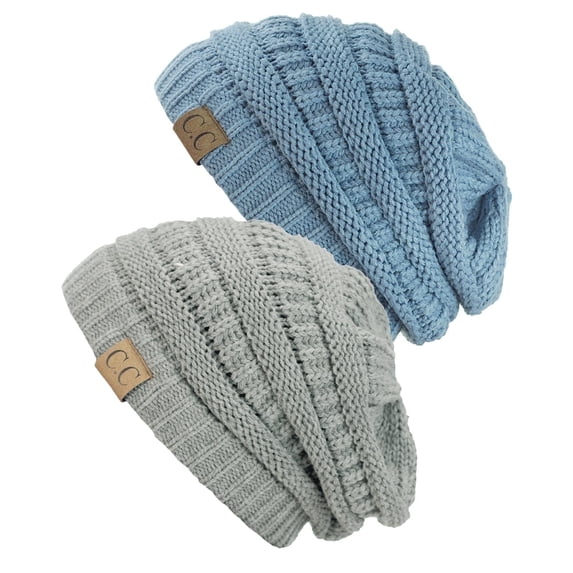 C.C Trendy Warm Chunky Soft Stretch Cable Knit Beanie Skully, 2 Pack Natural Gray/Denim