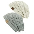 thumbnail image 1 of C.C Trendy Warm Chunky Soft Stretch Cable Knit Beanie Skully, 2 Pack Natural Gray/Ivory, 1 of 1