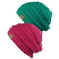 thumbnail image 1 of C.C Trendy Warm Chunky Soft Stretch Cable Knit Beanie Skully, 2 Pack Sea Green/Hot Pink, 1 of 3