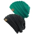 thumbnail image 1 of C.C Trendy Warm Chunky Soft Stretch Cable Knit Beanie Skully, 2 Pack Sea Green/Melange Gray, 1 of 1