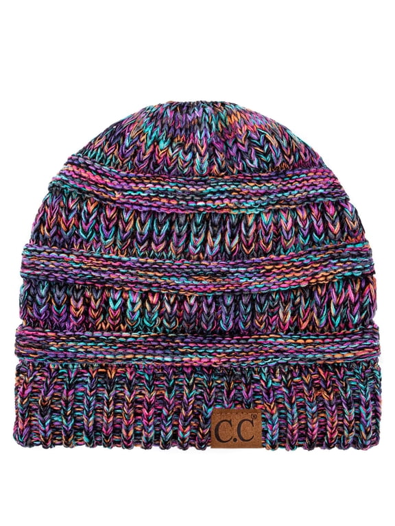Trendy Warm Chunky Soft Stretch Cable Knit Beanie Skully, Black Multi