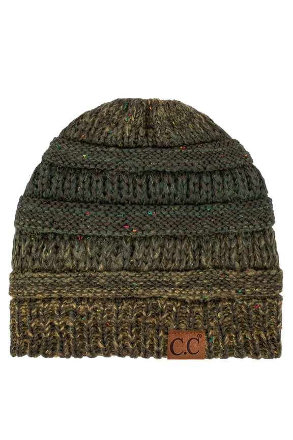 Trendy Warm Chunky Soft Stretch Cable Knit Beanie Skully, Ombre Olive
