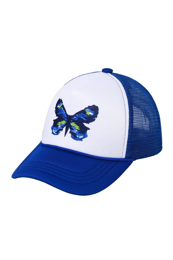 Trucker Mesh Adjustable Snapback Baseball Cap, Abstract Blue Butterfly, Royal