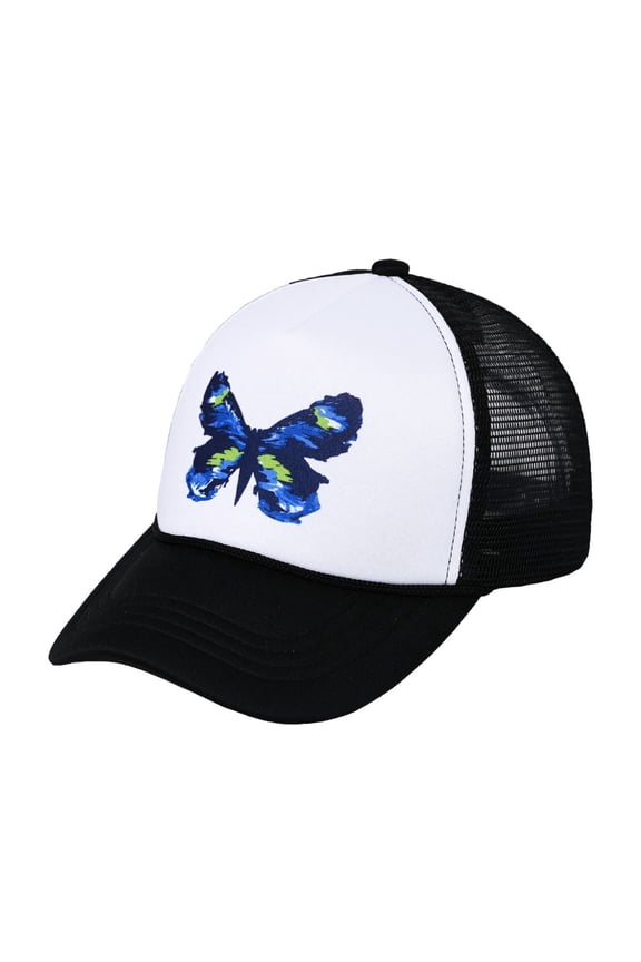 Trucker Mesh Adjustable Snapback Baseball Cap, Abstract Vivid Butterfly, Black
