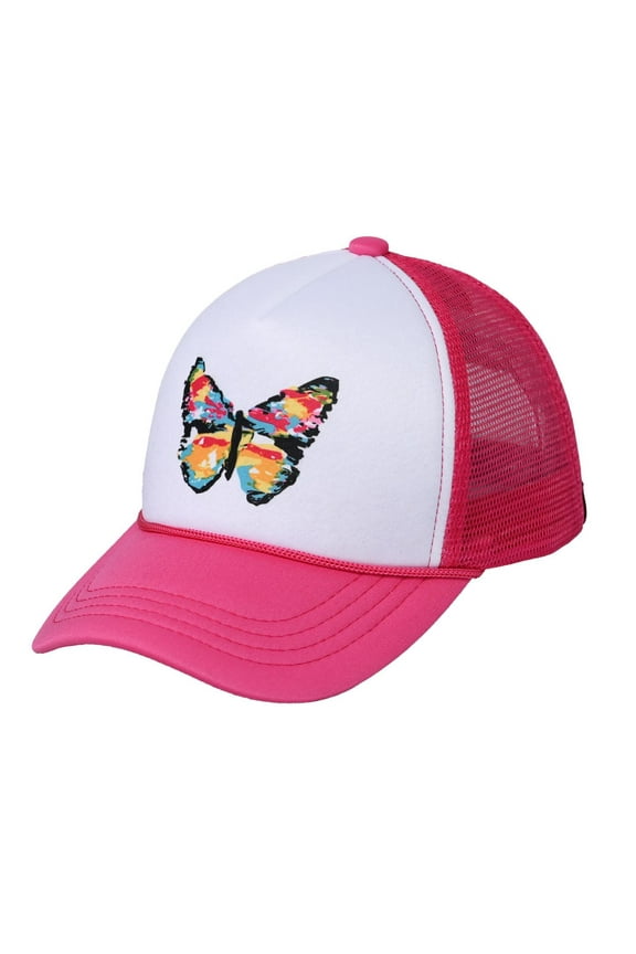 Trucker Mesh Adjustable Snapback Baseball Cap, Abstract Vivid Butterfly, Hot Pink