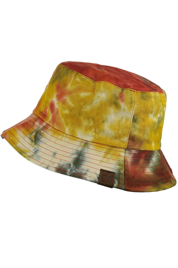 Unisex 100% Cotton Packable Reversible Tie Dye Bucket Sun Hat, Mustard/Sage