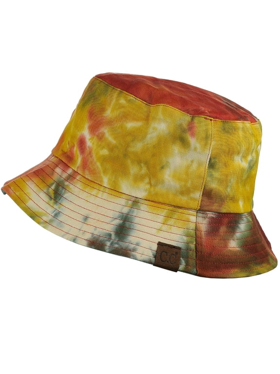 Unisex 100% Cotton Packable Reversible Tie Dye Bucket Sun Hat, Mustard/Sage