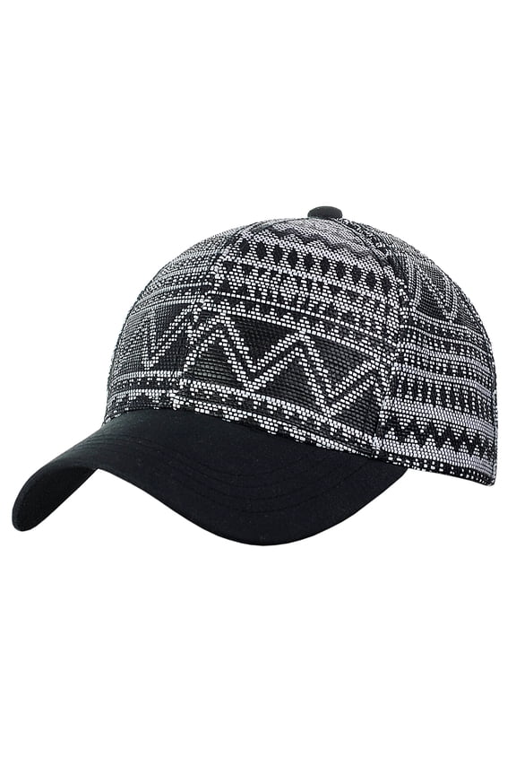 Unisex Abstract Navajo Weaved Panel Adjustable Precurved Baseball Cap Hat, Black/White