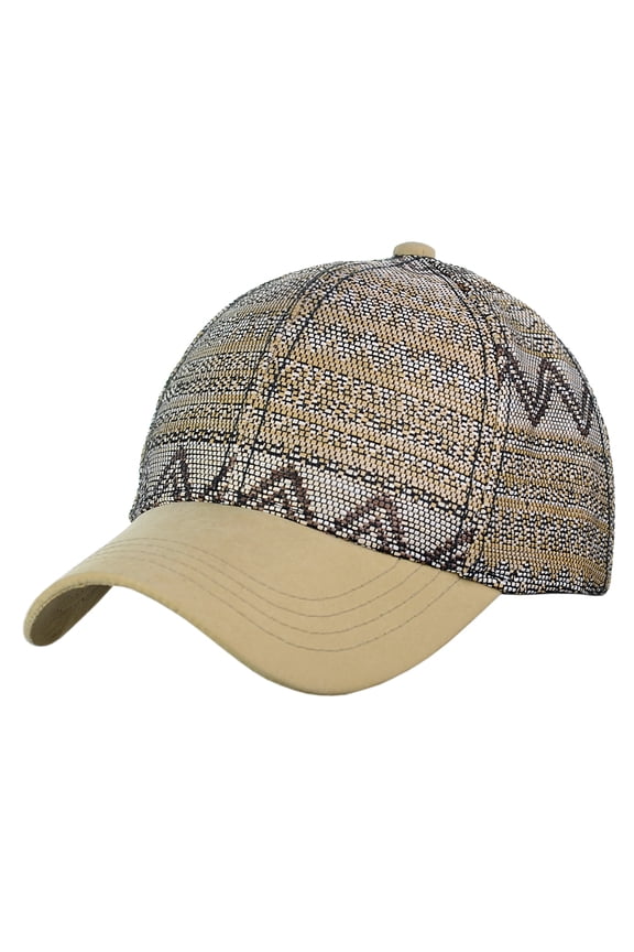 Unisex Abstract Navajo Weaved Panel Adjustable Precurved Baseball Cap Hat, Brown