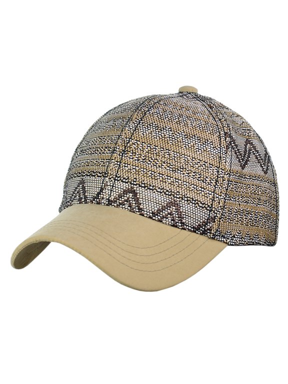 Unisex Abstract Navajo Weaved Panel Adjustable Precurved Baseball Cap Hat, Brown