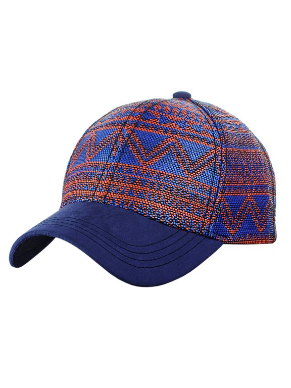 Unisex Abstract Navajo Weaved Panel Adjustable Precurved Baseball Cap Hat, Orange/Blue