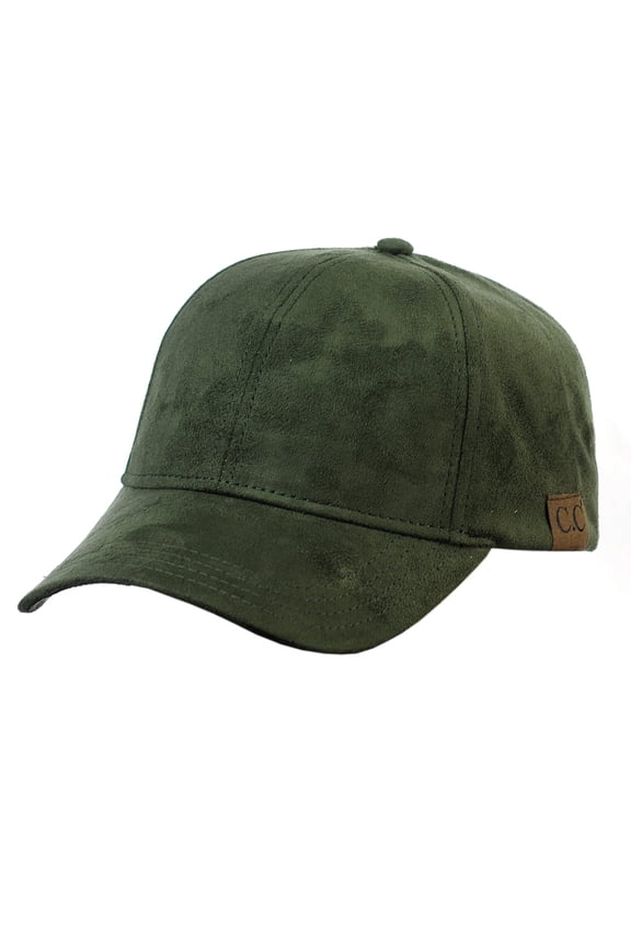 Unisex Adjustable Faux Suede Precurved Bill Baseball Cap Hat - Olive