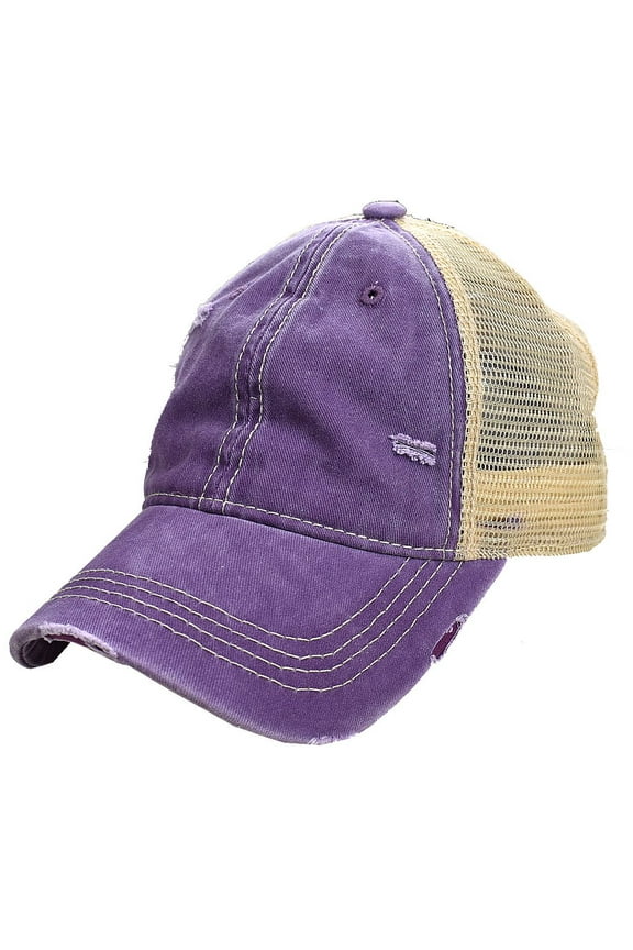Unisex Adjustable Mesh Distressed Trucker Baseball Cap Hat, Violet