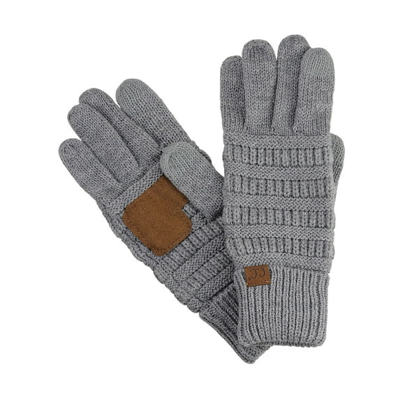 C.C Unisex Cable Knit Inner Lined Anti-Slip Touchscreen Texting Gloves, Light Melange Gray