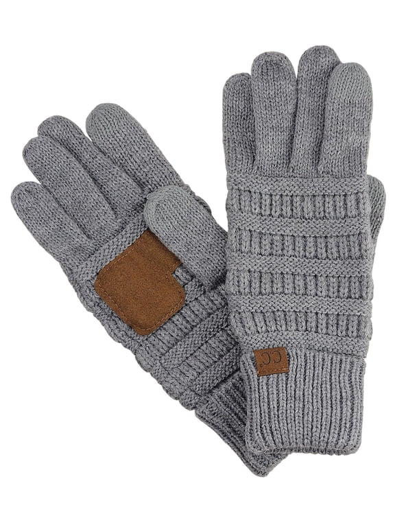 Unisex Cable Knit Inner Lined Anti-Slip Touchscreen Texting Gloves, Light Melange Gray