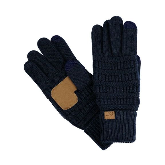 C.C Unisex Cable Knit Inner Lined Anti-Slip Touchscreen Texting Gloves, Navy