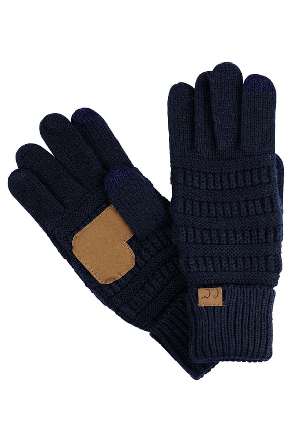Unisex Cable Knit Inner Lined Anti-Slip Touchscreen Texting Gloves, Navy