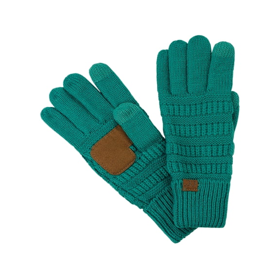 C.C Unisex Cable Knit Inner Lined Anti-Slip Touchscreen Texting Gloves, Teal