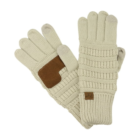 C.C Unisex Cable Knit Winter Warm Anti-Slip Touchscreen Texting Gloves, Beige