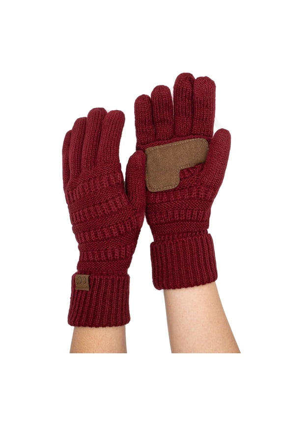 Unisex Cable Knit Winter Warm Anti-Slip Touchscreen Texting Gloves, Burgundy