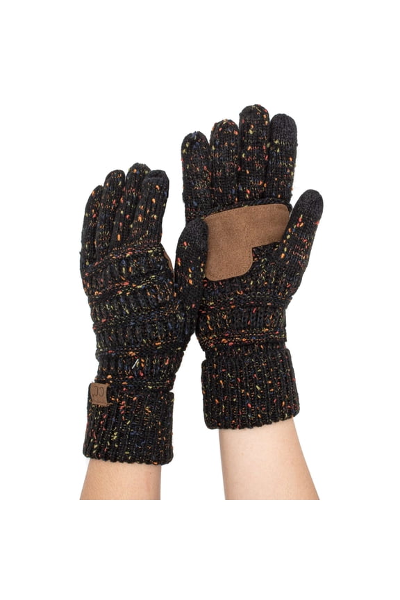 Unisex Cable Knit Winter Warm Anti-Slip Touchscreen Texting Gloves, Confetti Black