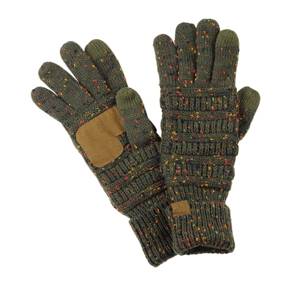 C.C Unisex Cable Knit Winter Warm Anti-Slip Touchscreen Texting Gloves, Confetti Dark Olive