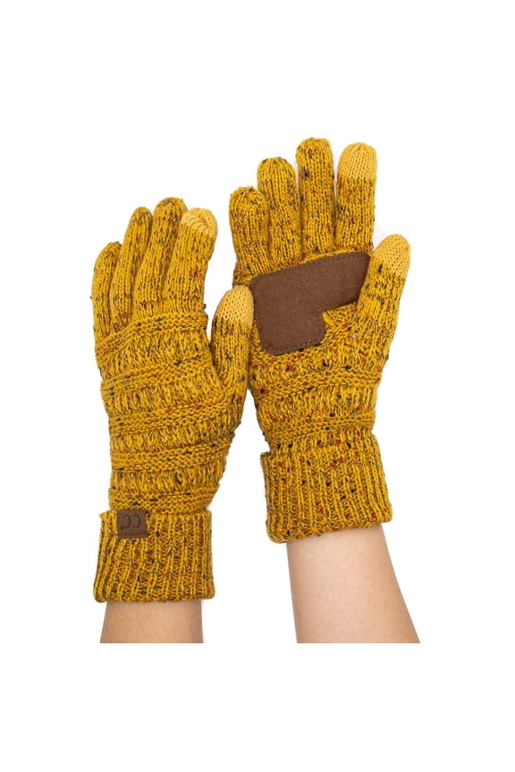 Unisex Cable Knit Winter Warm Anti-Slip Touchscreen Texting Gloves, Confetti Mustard