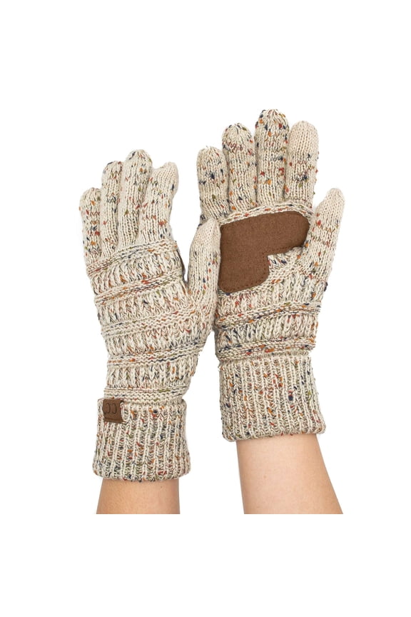 Unisex Cable Knit Winter Warm Anti-Slip Touchscreen Texting Gloves, Confetti Oatmeal