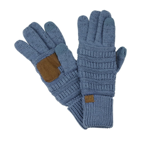C.C Unisex Cable Knit Winter Warm Anti-Slip Touchscreen Texting Gloves, Dark Denim Metallic