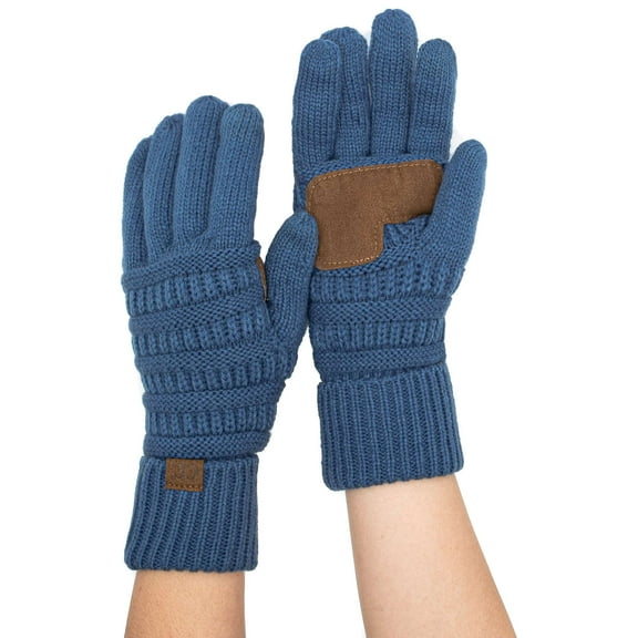 C.C Unisex Cable Knit Winter Warm Anti-Slip Touchscreen Texting Gloves, Dark Denim