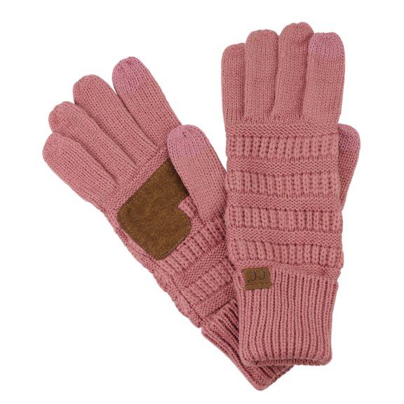 C.C Unisex Cable Knit Winter Warm Anti-Slip Touchscreen Texting Gloves, Mauve