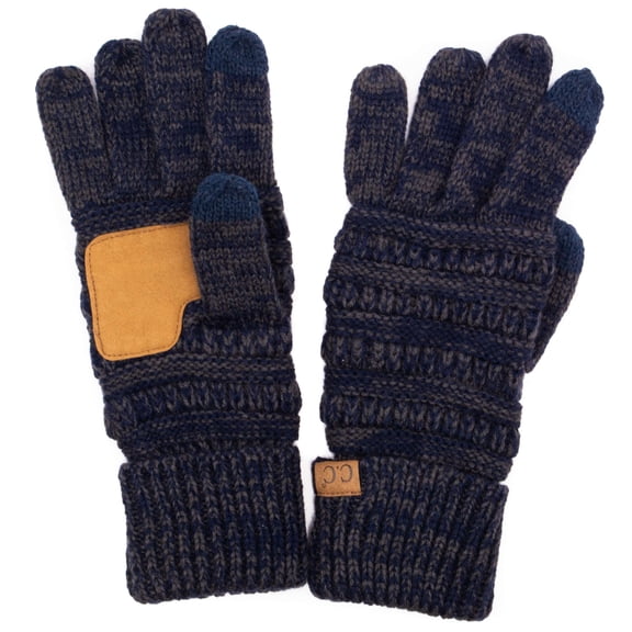 C.C Unisex Cable Knit Winter Warm Anti-Slip Touchscreen Texting Gloves, Navy/Light Grey