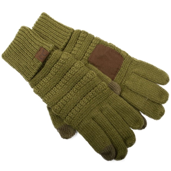 C.C Unisex Cable Knit Winter Warm Anti-Slip Touchscreen Texting Gloves, Olive Green