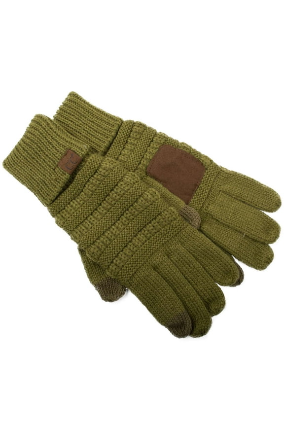 Unisex Cable Knit Winter Warm Anti-Slip Touchscreen Texting Gloves, Olive Green