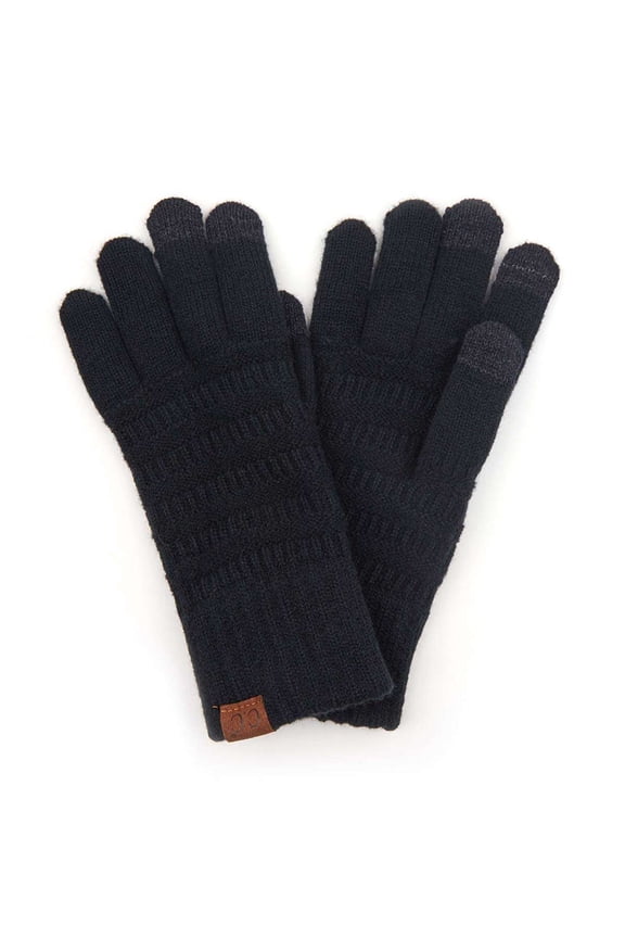 Unisex Cable Knit Winter Warm Anti-Slip Touchscreen Texting Gloves, Simple Black
