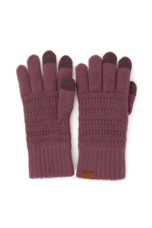 Unisex Cable Knit Winter Warm Anti-Slip Touchscreen Texting Gloves, Simple Coco Berry