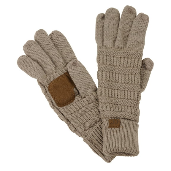 C.C Unisex Cable Knit Winter Warm Anti-Slip Touchscreen Texting Gloves, Taupe