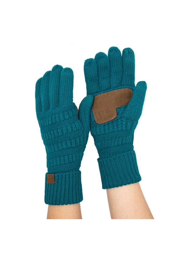 Unisex Cable Knit Winter Warm Anti-Slip Touchscreen Texting Gloves, Teal