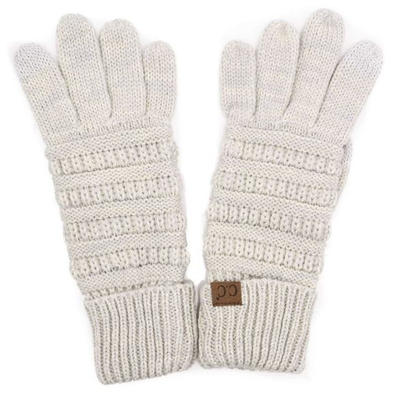 C.C Unisex Cable Knit Winter Warm Anti-Slip Touchscreen Texting Gloves, Two Tone Light Grey