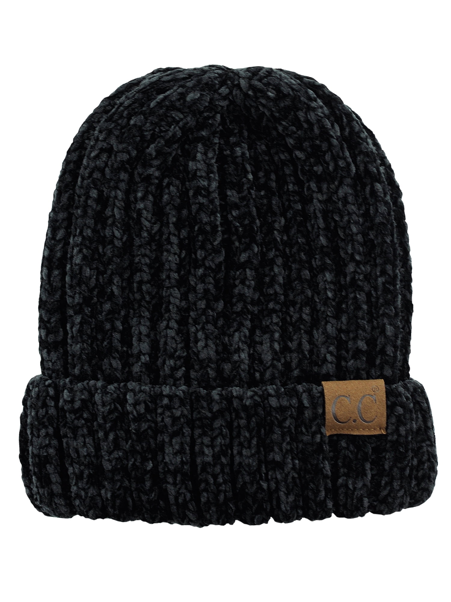 Womens Chenille Beanie Black Polyester Blend Cozy Knit Pom Winter Hat Arctic Paw Pom Pom Beanie - Cable Knit Fleece Lined Winter  main image 3