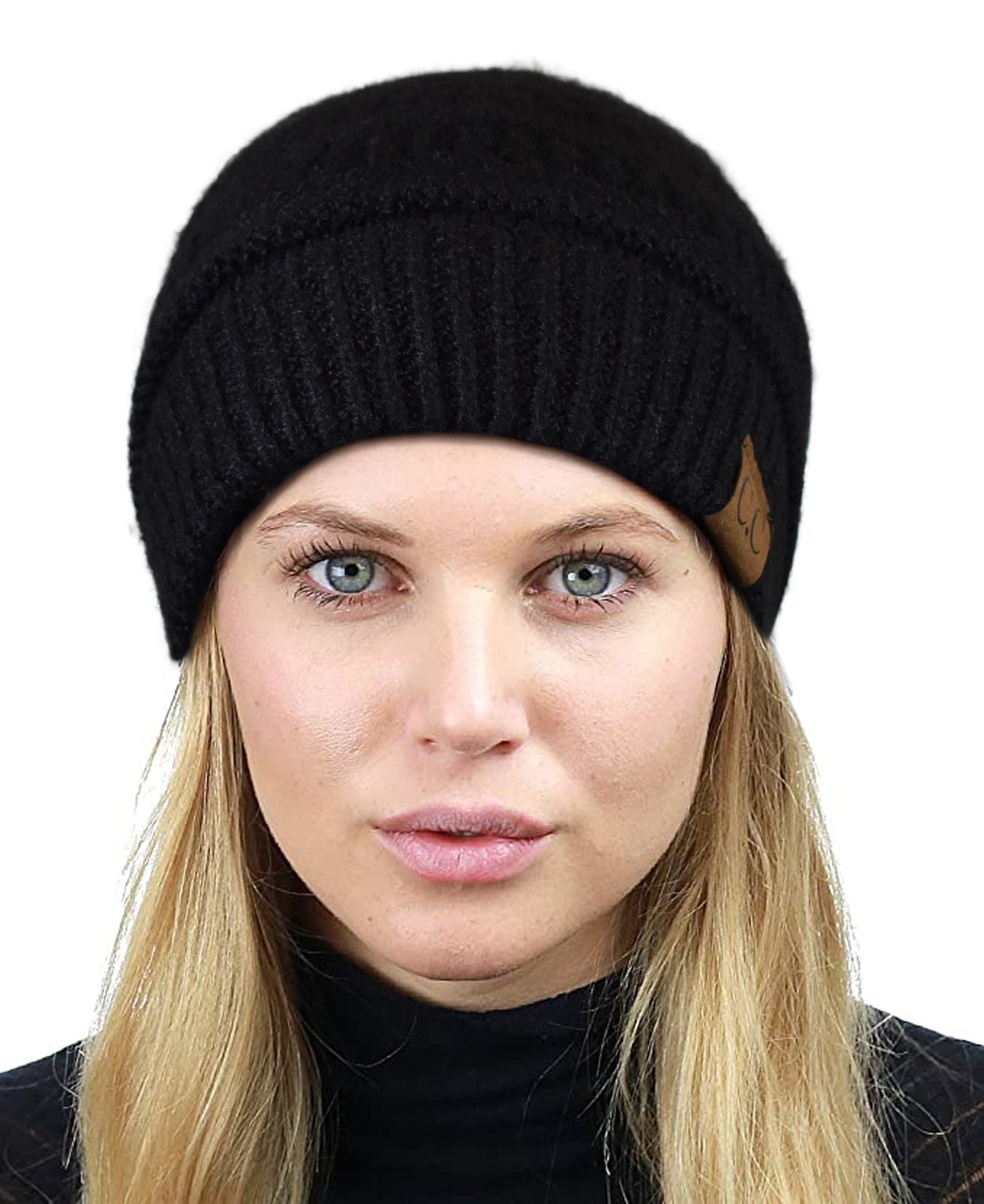 C.C Unisex Chunky Soft Stretch Cable Knit Warm Fuzzy Lined Skully