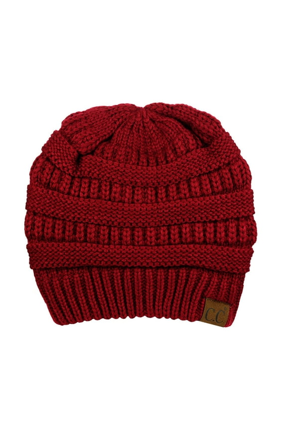 Unisex Chunky Soft Stretch Cable Knit Warm Fuzzy Lined Skully Beanie, Burgundy